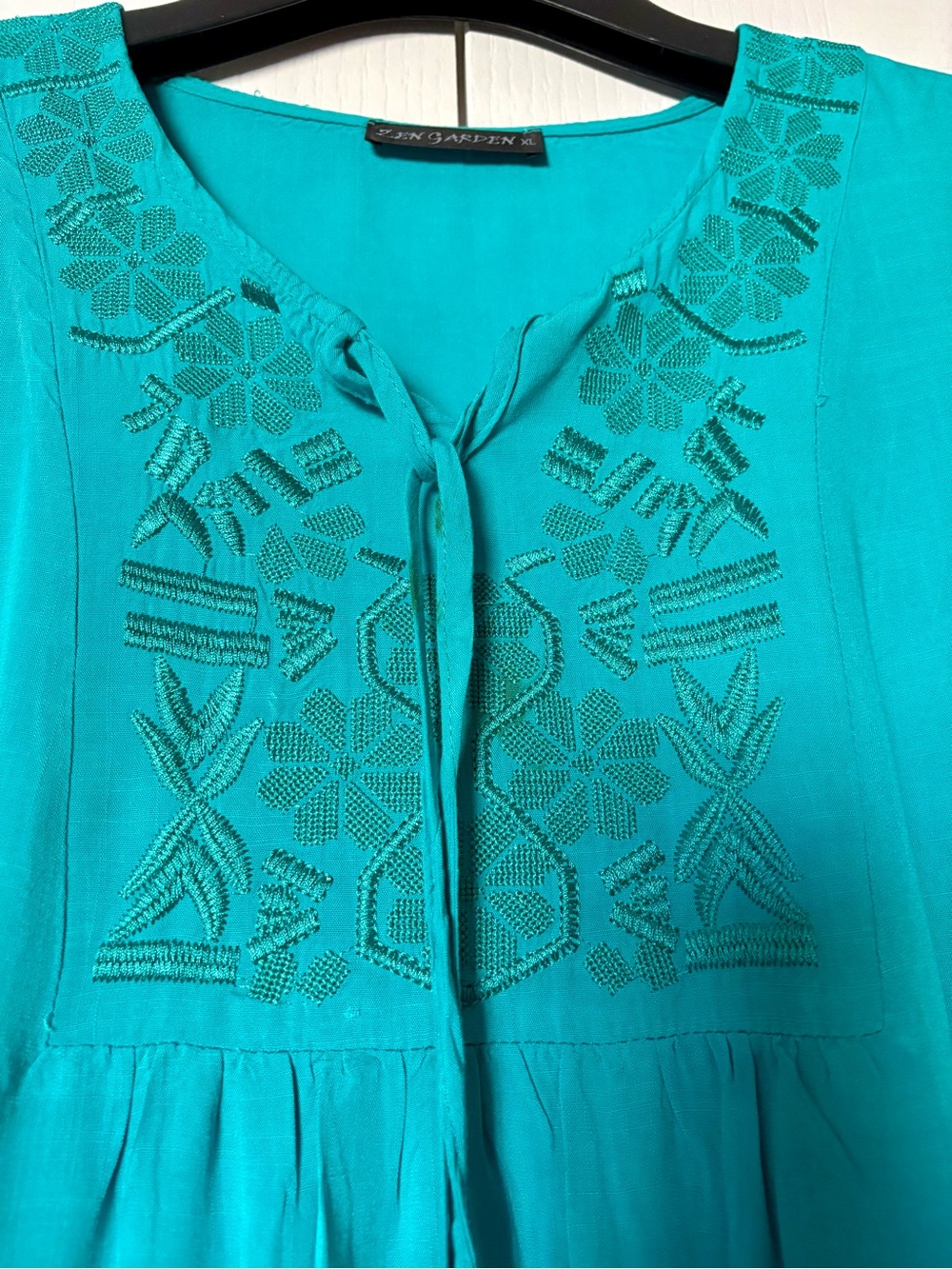 Zen Garden Australian Turquoise Embroidered Tassel Summer Dress Size XL - Picture 3 of 7